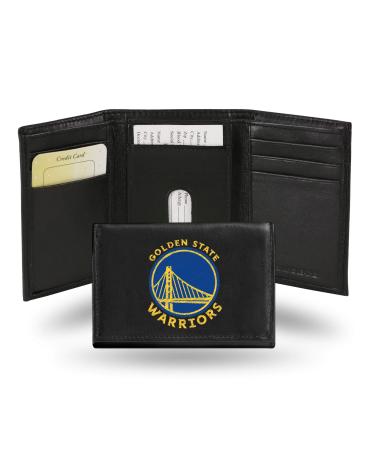 Rico Industries NBA Embroidered Genuine Leather Tri-fold Wallet 3.25" x 4.25" - Slim Golden State Warriors