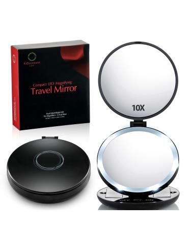 Rejuvenate Care Compact Travel Makeup Mirror with Led Lights  Double Sided Folding Vanity Mirror 1X/10X Magnification