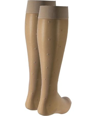 Truform Sheer Compression Stockings for Women - 15-20 mmHg Knee High Large Nude with Dot Pattern - 1 Pair - Buy Online on GoSupps.com