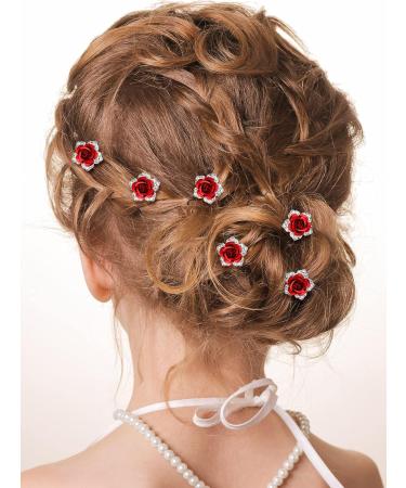 BBTO 12pcs Red Rose Flower Rhinestone Hair Pins for Women Girls - Bridal Wedding Accessories for Party, Prom, Halloween & Events - Buy Online on GoSupps.com