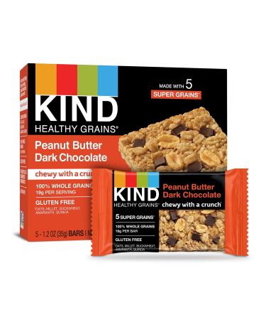 KIND Healthy Grains Bars, Peanut Butter Dark Chocolate, Non GMO, Gluten Free, 1.2oz, 5 Count (Pack of 3)