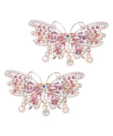 Beaupretty 2pcs Pink Crystal Butterfly Hair Clip Rhinestone Hair Barrette Decorative Fancy Elegant Jewelry Hair Pin Accessories for Women