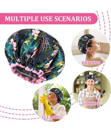 Abeillo 4 Packs Double Layer Shower Caps Reusable Bath Cap Waterproof Elastic Shower Hat Edge Covering Ears for Women Shower Spa Salon - Buy Online on GoSupps.com