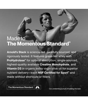 Momentous Arnold's Stack - Creatine Monohydrate Powder Essential Grass-Fed Whey Protein Powder (Chocolate) & Vitamin D3 (2000 IU) - Daily Fundamentals to Support Muscle Strength & Longevity - Buy Online on GoSupps.com