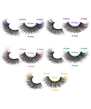 Colored Eyelashes Wispy Mink Lashes Natural Fluffy Cat Eye Lashes Strip 5D False Eyelashes 10 Pairs 5 Colors Eyelash Extension Pack by HeyAlice A-5 Colors - Buy Online on GoSupps.com