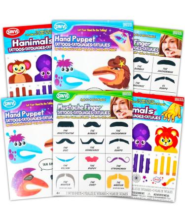 Hand Puppets Tattoos for Toddlers Kids Party Favors Halloween Costume Accessories   Finger Mustache Animal Monkey Spider Giraffe Temporary Tattoos for Kids (Party Face Paint)