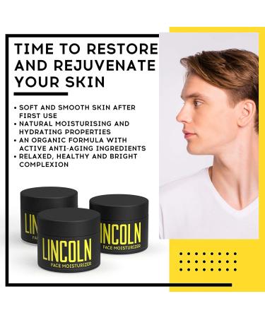 LINCOLN Natural Face Moisturiser For Men - Mens Moisturiser For Acne Prone Skin - Mens Face Moisturiser For Dry Skin & Oily Skin Moisturiser - Mens Face Cream & Moisturiser Face Cream for Men 100g - Buy Online on GoSupps.com
