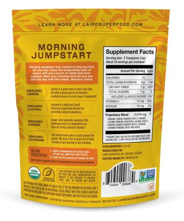 Laird Superfood Morning Jumpstart Powder Drink Supplement Lemon Lucuma Ginger and Cayenne Cleanse Organic 2.7 Oz Bag Pack of 1 - Buy Online on GoSupps.com