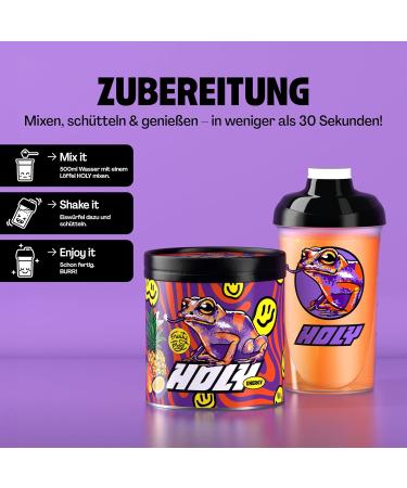 Buy Holy Energy Gaming Booster - Fruity Frog Powder | 50 Portions | Mango Maracuja & Pineapple | Focus Booster | Vegan | Natural Flavors - Buy Online on GoSupps.com