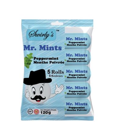 Swirly's Mr. Mints - Peppermint Flavor - Aspartame-Free Vegetarian and Gluten-Free Breathmints Made with Real Peppermint Oil - 120 grams x 24 packs ($2.08 per 120 gram pack of 5 rolls).