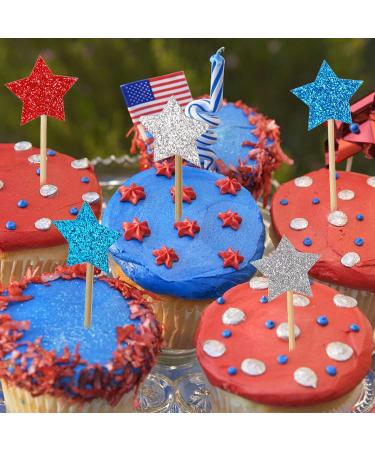 36 Pieces Glitter Star 4th of July cupcake toppers Glitter Gold Star Cakes Toppers for Independence Day 4th of July Party Supplies Favors(Blue Red White) - Buy Online on GoSupps.com
