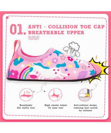 CROVA Kids Water Shoes - Non-Slip Aqua Socks for Boys Girls Toddler - Pink Unicorn Design - Size 9.5-10.5 Little Kid - Buy Online on GoSupps.com