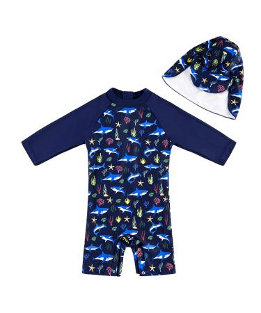 upandfast Baby Boys/Girls Zipper Swimwear with Snap Bottom UPF 50+ Sun Protection Toddler One Piece Swimsuit Navy Shark 2-3 Years