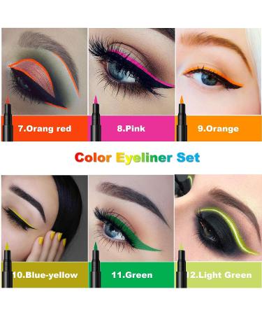 12 Colors Matte Liquid Eyeliner Set - Long Lasting Waterproof Eye Liner Pen - Colored Eyeliner Pencil for Bright and Colorful Look - Buy Online on GoSupps.com