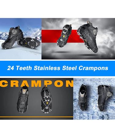 Wirezoll Ice Cleats Crampons for Hiking Boots - 24 Teeth Black Spikes for Men and Women - Buy Online on GoSupps.com