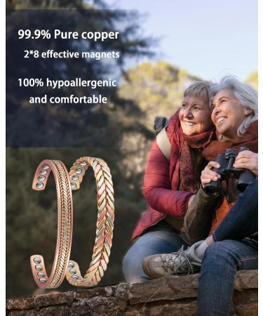 Shop 2 Pieces 99.9% Pure Copper Bangles | Tri Bracelets for Men & Women with Magnets - Perfect Mother's Day Gift - 16.5 cm - Buy Online on GoSupps.com