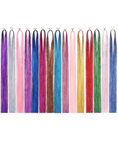 Hair Tinsel Kit Glitter Hair Tinsel Extension Sparkling Shiny Hair Tinsel Fairy Hair Accessories for Girls Women Kids(15 Colors 3000 Strands)