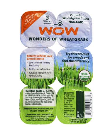 Organic Frozen WOW Wheatgrass - unpasteurized- Alkaline - No Powder- No Sugar or Stevia added, Grown and Packaged in USA