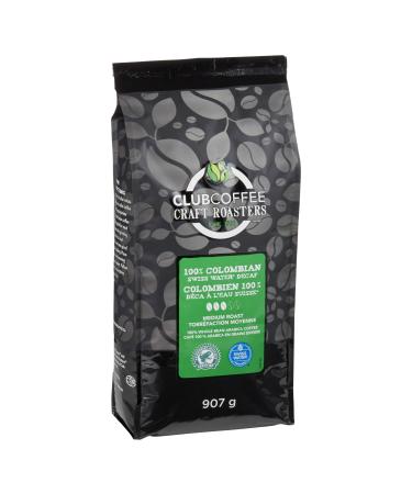 Club Coffee Craft Roasters 100% Colombian Swiss Water Decaf - Medium Roast Whole Bean Coffee Rainforest Alliance Certified 2 Pound Bag 100% Colombian Swiss Water Decaf - Medium Roast 907 g (Pack of 1)