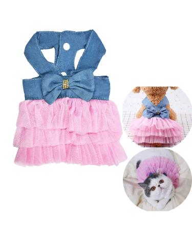 VANVENE Pet Dog Dresses for Small Dogs Puppy Kitten Bowknot Striped Mesh Vest Tutu Princess Fancy Dress Skirt Apparel Supplies for Pomeranian Chihuahua Small Breed Dogs Cats Doggy (XS Denim Pink) XS Denim Pink