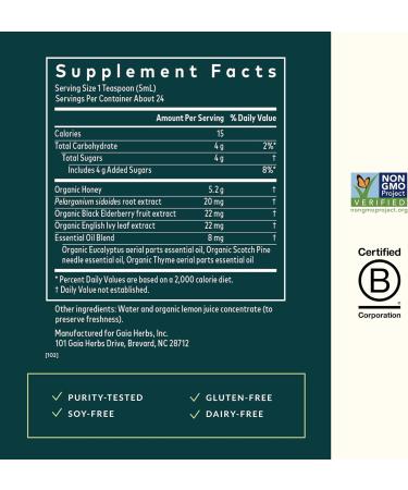 Gaia Herbs Cough Syrup Original - Soothes Occasional Dry Coughs - with Honey Ivy Leaf Black Elderberry - 4 Fl Oz - Buy Online on GoSupps.com
