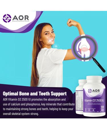 AOR Vitamin D3 2500 IU 120 Capsules Enhances Calcium and Phosphorus Absorption Helps Maintain Strong Bones and Teeth Vitamin D for Adults Derived from Natural Sources Reliable and Balanced 120 count (Pack of 1) - Buy Online on GoSupps.com