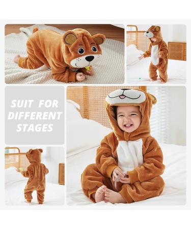 COOKY.D Baby Hooded Rompers Flannel Jumpsuit Pajamas - 3-6 Months (Brown) - Buy Online on GoSupps.com