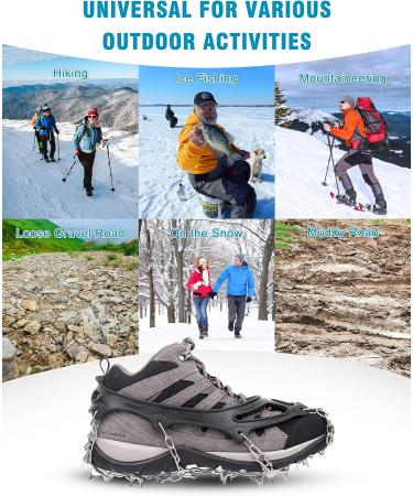 Greatever Anti-Slip Ice Cleats for Hiking Boots - 19 Stainless Steel Spikes - Snow Grips for Shoes - Safe Traction for Hiking, Fishing, Climbing - Medium, Black - Buy Online on GoSupps.com