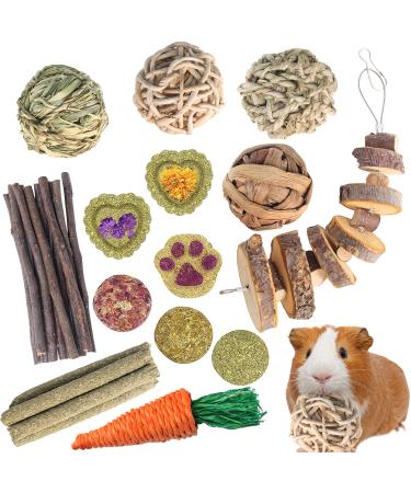 Pweituoet Rabbit Toys for Bunny, Small Animal Chew Treat - 100% Natural Materials Handmade for Hamster/Guinea Pig/Chinchilla/Rat 14 Types Toys