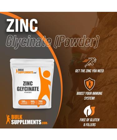 Zinc Glycinate Powder 40mg - Pure Zinc Supplement for Immune Support - 100g (3.5oz) - BulkSupplements.com - Buy Online on GoSupps.com