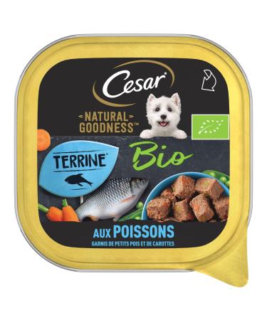 Cesar Barquettes Natural Goodness Bio Terrine Wet Food for Dogs with Fish Garnished with Peas and Carrots Pack of 16 trays x 100 g