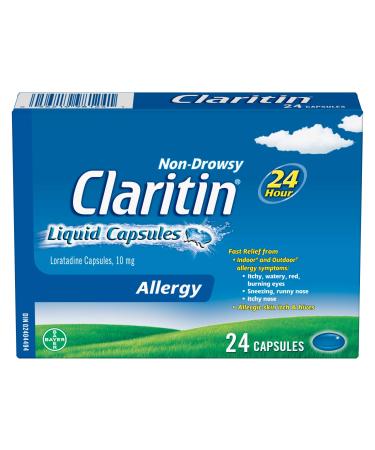 Claritin Liquid Capsules Allergy Medicine Fast-Acting 24-Hour Non-Drowsy Relief 10 mg 24 Capsules