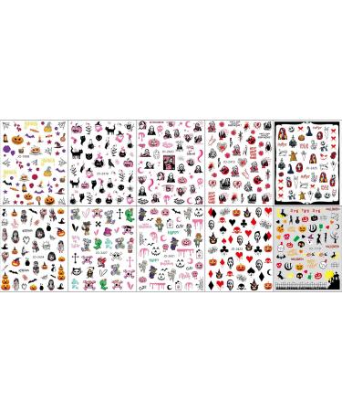 Pink Halloween Valentine's Day Nail Stickers 10 Sheets Self-Adhesive Nail Decal Pumpkin Ghosts Pink Nail Art Decoration Design Supplies - Buy Online on GoSupps.com