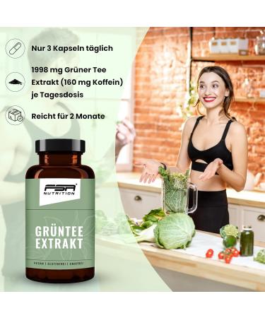 Premium Green Tea Capsules - 1998 mg Pure Extract 180 Vegan Capsules in Glass Box - 60-Day Supply Additive-Free Lab Tested | FSA Nutrition - Buy Online on GoSupps.com