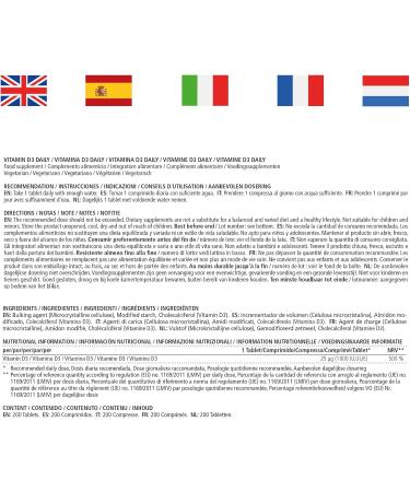 Vitamin D3 1000 IE - Vegetarian Cholecalciferol Supplement | 200 Tablets | Natural & Pure | Made in Germany - Buy Online on GoSupps.com