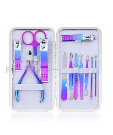 CGBE Manicure Set Nail Clippers Pedicure Kit Men Women Grooming kit Manicure Professional Nail Care Tools Gift 12Pcs with Luxurious Travel Case Colorful-12pcs