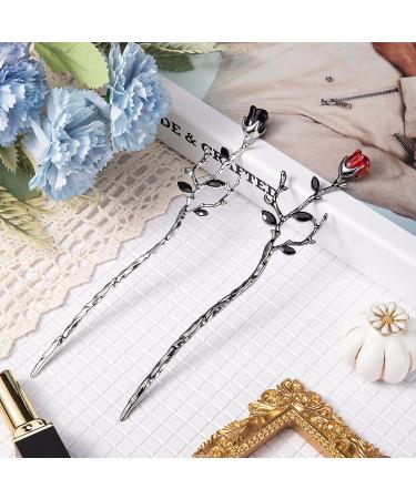 Noverlife 2PCS Rose Hair Sticks - Retro Metal Flower Chopsticks and Hair Pins for Women - Vintage Flower Hair Accessories - Buy Online on GoSupps.com