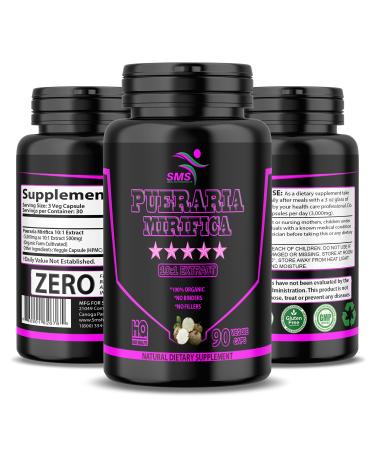 90 Caps Pueraria Mirifica 1000mg Pills - (10:1 Extract Equivalent to 10000mg) High Potency Veggie Capsules Imported From Thailand - Buy Online on GoSupps.com