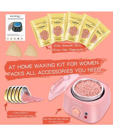 Bouvetan At-Home Waxing Kit for Women - 17.5oz Hard Wax Beads - Ideal for Face, Eyebrow, Armpit, Arms, Legs, Bikini - Includes 20 Wax Sticks - Rose Scented - Buy Online on GoSupps.com
