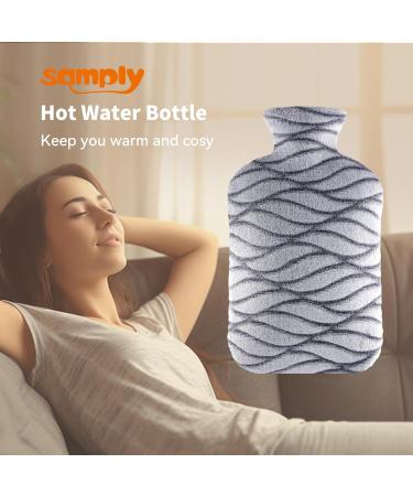 Samply 2L Hot Water Bottle with Soft Cover - Cozy Pain Relief for Back, Neck, and Shoulders - Grey - Buy Online on GoSupps.com