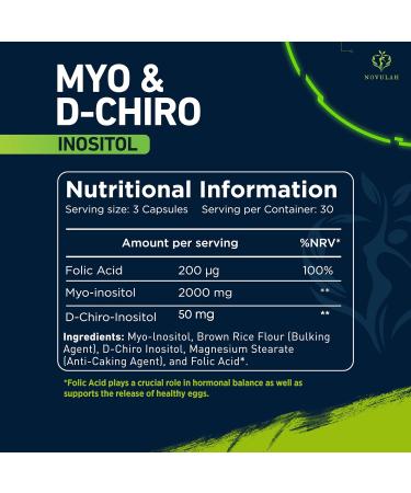Novulah Myo-Inositol & D-Chiro Inositol Capsules with Folic Acid for PCOS | 40:1 Ratio | Menstrual Cycle Regulation & Conception Support | 90 Capsules - Buy Online on GoSupps.com