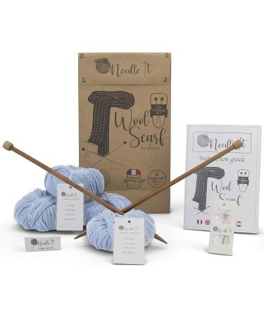 Needle It Beginner's Knitting Kit with Needles & Wool - Baby Blue Scarf Gift Idea - Buy Online on GoSupps.com