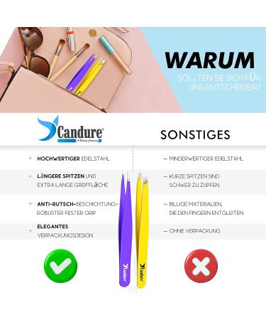 Professional Stainless Steel Eyebrow Tweezers - Precision Pointed Pincettes for Plucking Ingrown Hair | Candure 2PC Set (Yellow & Purple) - Buy Online on GoSupps.com