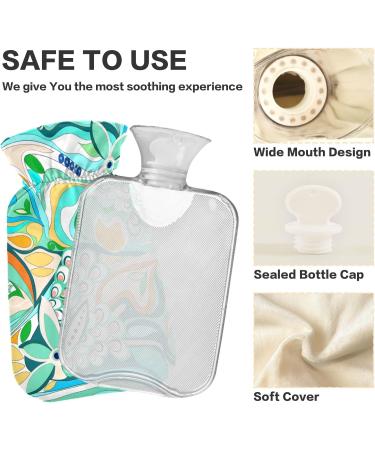 Naanle Colorful Hot Water Bottle with Cover - 2L for Back Pain Relief & Heated Therapy - Transparent Design with Floral Ornaments - Buy Online on GoSupps.com