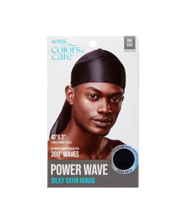 KISS COLORS & CARE Power Wave Silky Satin Durag - Black  Maximum Wave formation  Ultra-Compression  Breathable Premium Fabric  One Size Fits All  Durable & Versatile For All Hair Types Black One Size