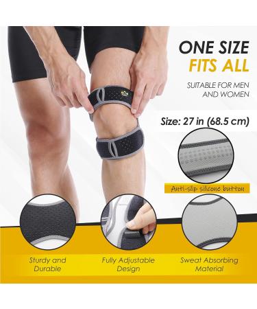 Patellar Tendon Support Strap 2 Pack - Reduce Knee Pain with Patella Stabilizer Brace - Non-Slip Silicone Buttons - Upgraded Design for Patellar Tendonitis Relief - One Size Fits All - Buy Online on GoSupps.com