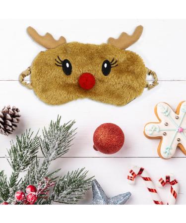 Christmas Reindeer Eye Mask - Soft Fluffy Plush Sleep Mask for Women Men Kids - Brown - Buy Online on GoSupps.com