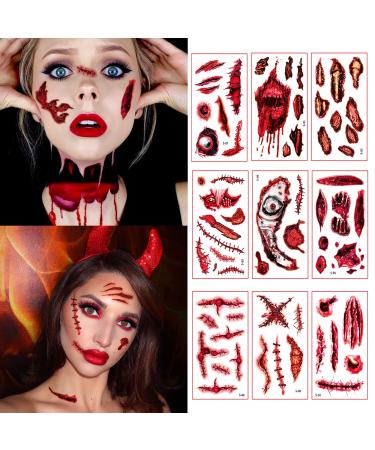 Goldshire 75PCS Halloween Temporary Tattoo Face Scar Sticker  Realistic Fake Face Scar Blood Wounds for Halloween Party Cosplay Costume