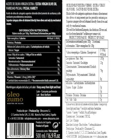 OLEOZUMO Orozumo Premium Extra Virgin Olive Oil Picual 500 ml Early Harvest Gourmet Andalusia Spain Intense and Healthy Taste - Buy Online on GoSupps.com