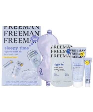 FREEMAN Sleepy Time Facial Mask Kit  Eye Mask & Face Mask for Tired Eyes & Skin  Overnight Facial Moisturizer  Includes Satin Sleep Mask  Skin Care  Perfect for Sleep Routine  4 Piece Set